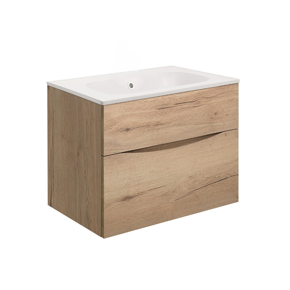 Product Cut out image of the Crosswater Glide II Windsor Oak 700mm Double Drawer Unit with Matt White 0 Tap Hole Basin